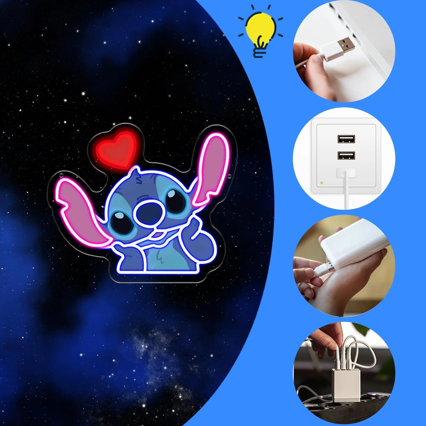 Stitch LED Neon Wall Light – Kids Room Cartoon Decor Gift